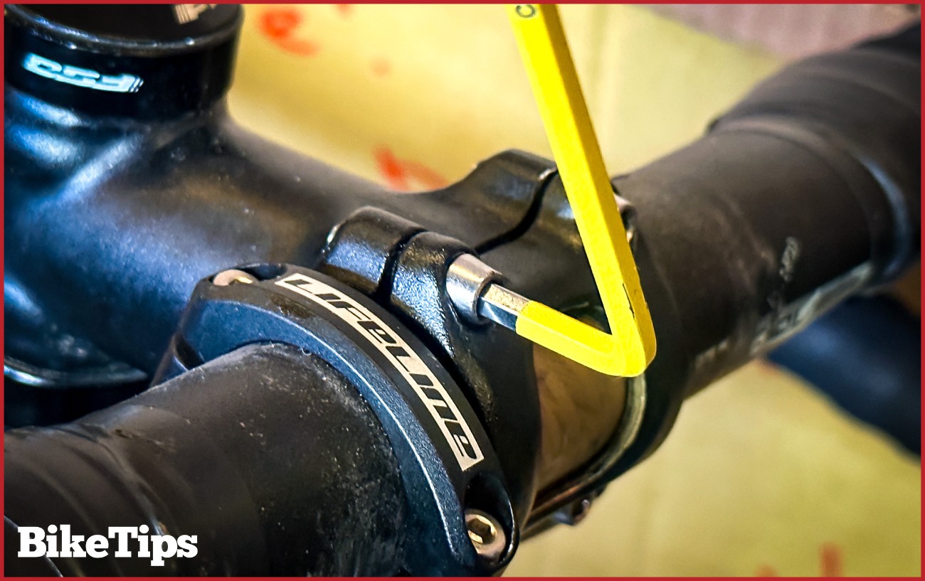 An Allen key set undoing stem bolts.