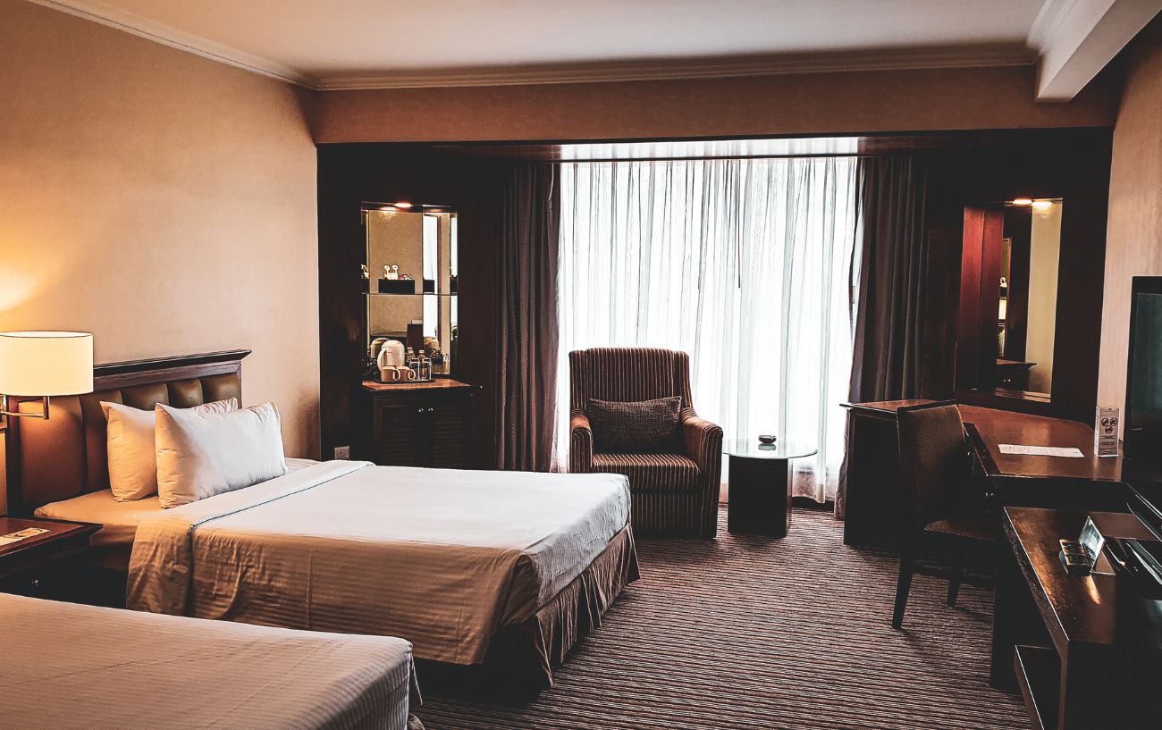 A hotel room typical of those used by Tour de France riders.
