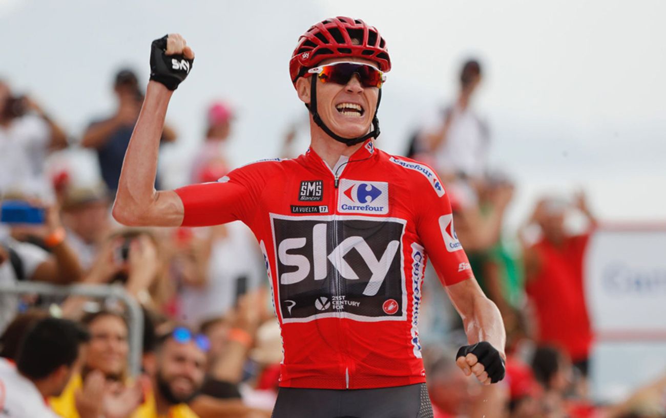 Chris Froome in the Vuelta a Espana leader's red jersey in 2017.