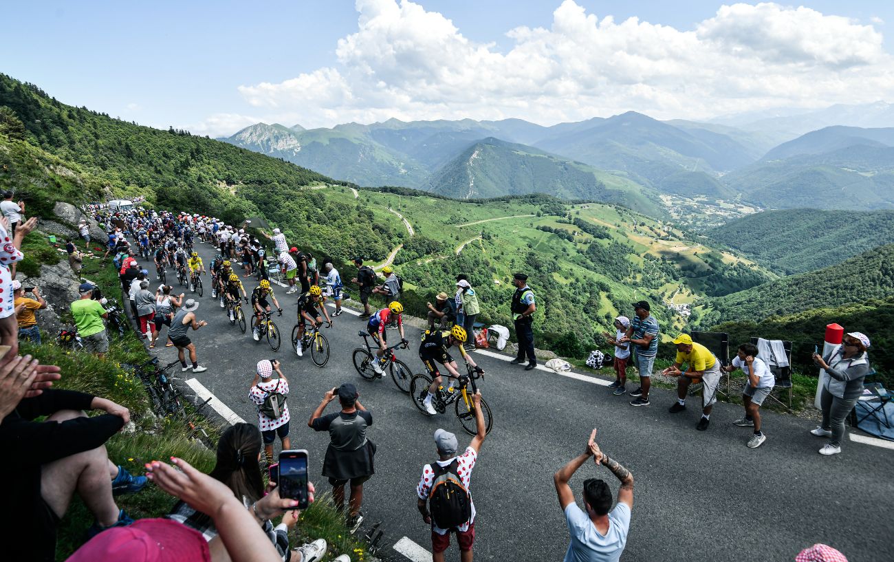 Team Jumbo-Visma attempt to drop Tadej Pogacar as they climb the Col du Tourmalet on Stage 6 of the 2023 Tour de France.