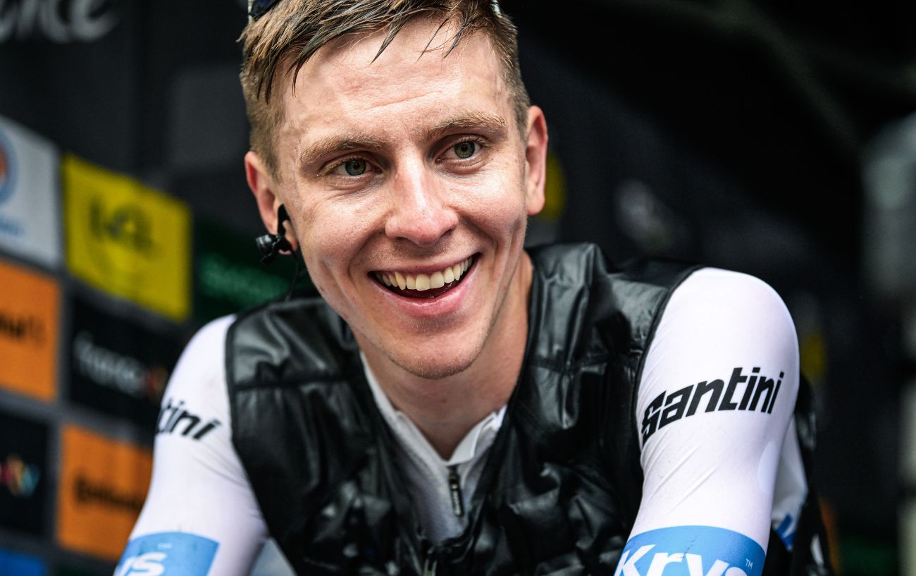 Tadej Pogacar smiles following his victory on Tour de France 2023: Stage 6.