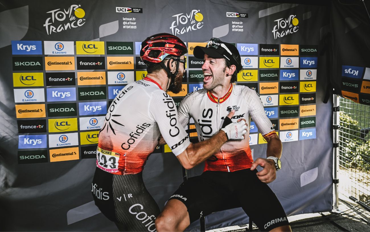 Ion Izagirre celebrates his Stage 12 victory at the Tour de France 2023.