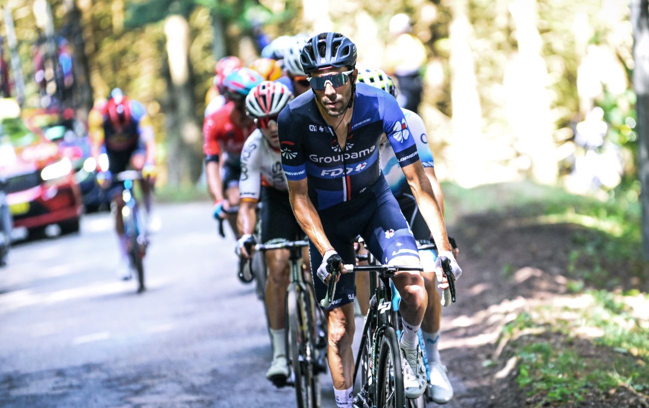 Thibaut Pinot leads the chasing pack on Stage 12.