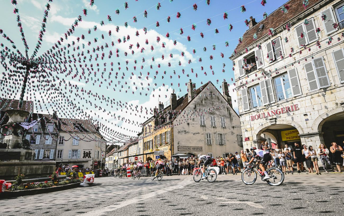 The Tour de France rolls through a French village.