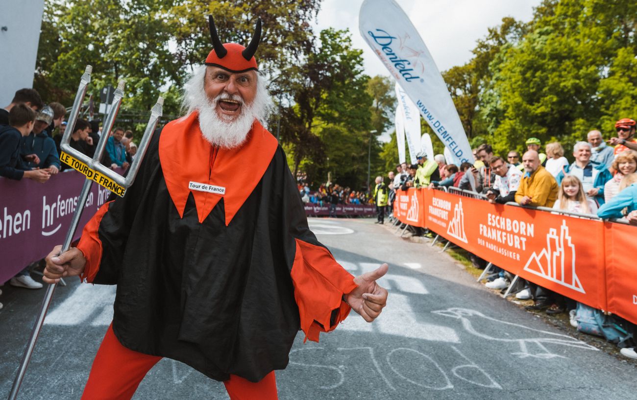 Didi the Devil poses for the camera at the Tour de France.