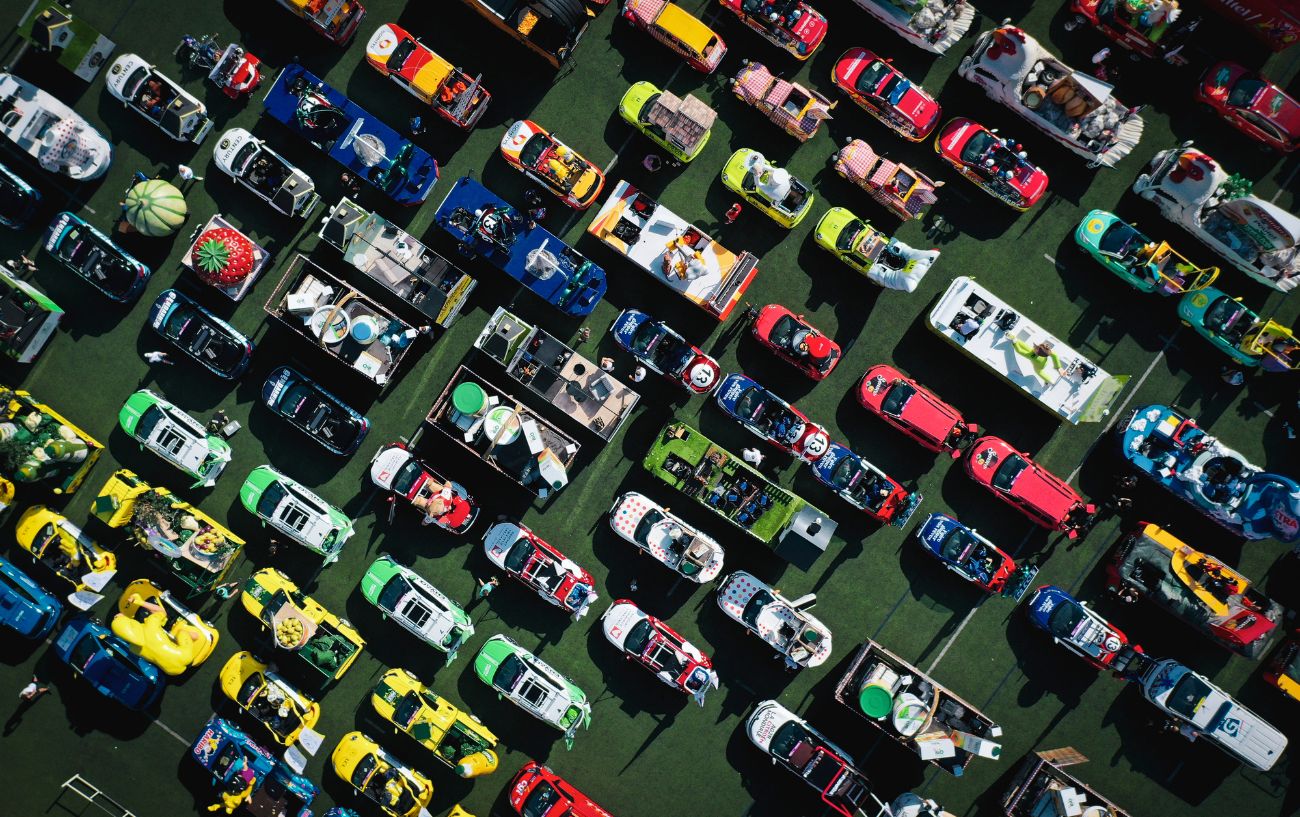 Birds-eye view of the Tour de France publicity caravan.