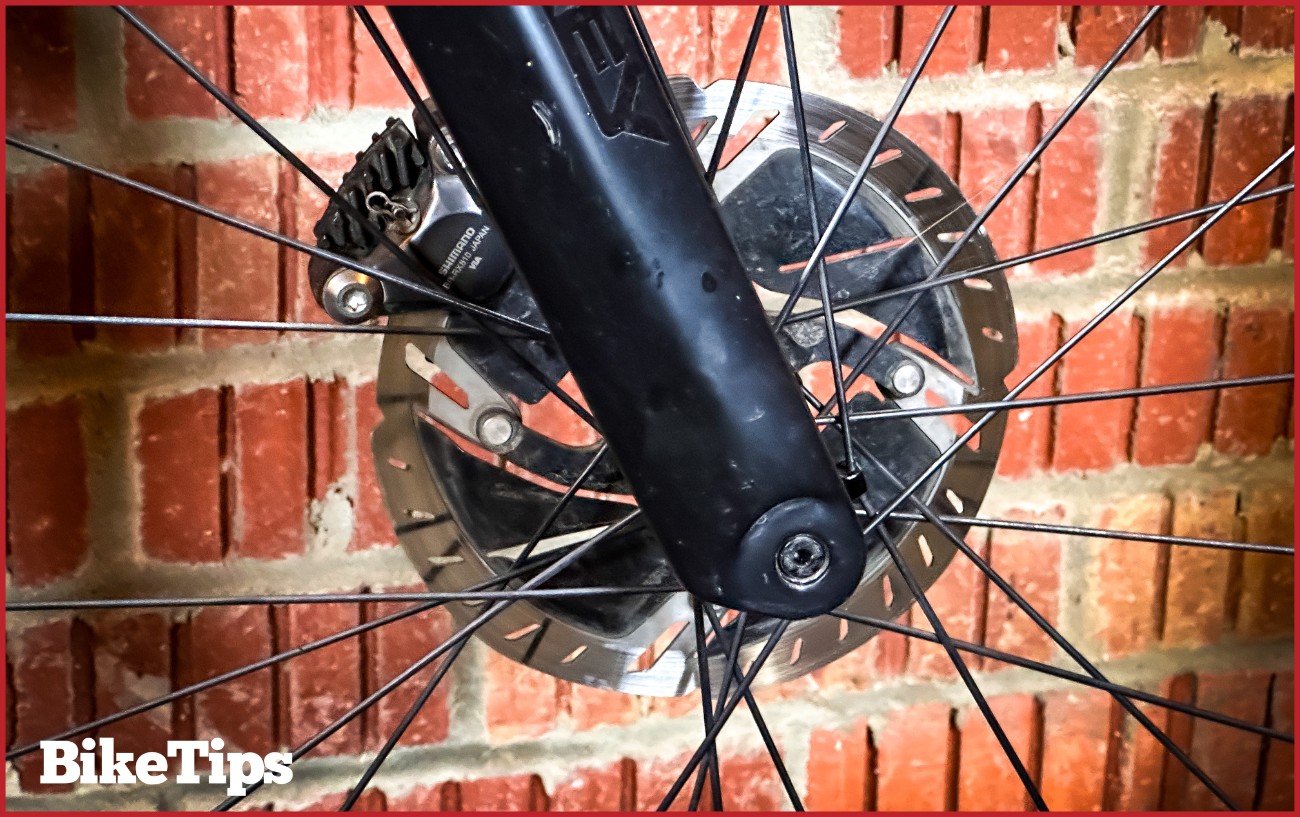 A hydraulic disc brake system on a gravel bike.