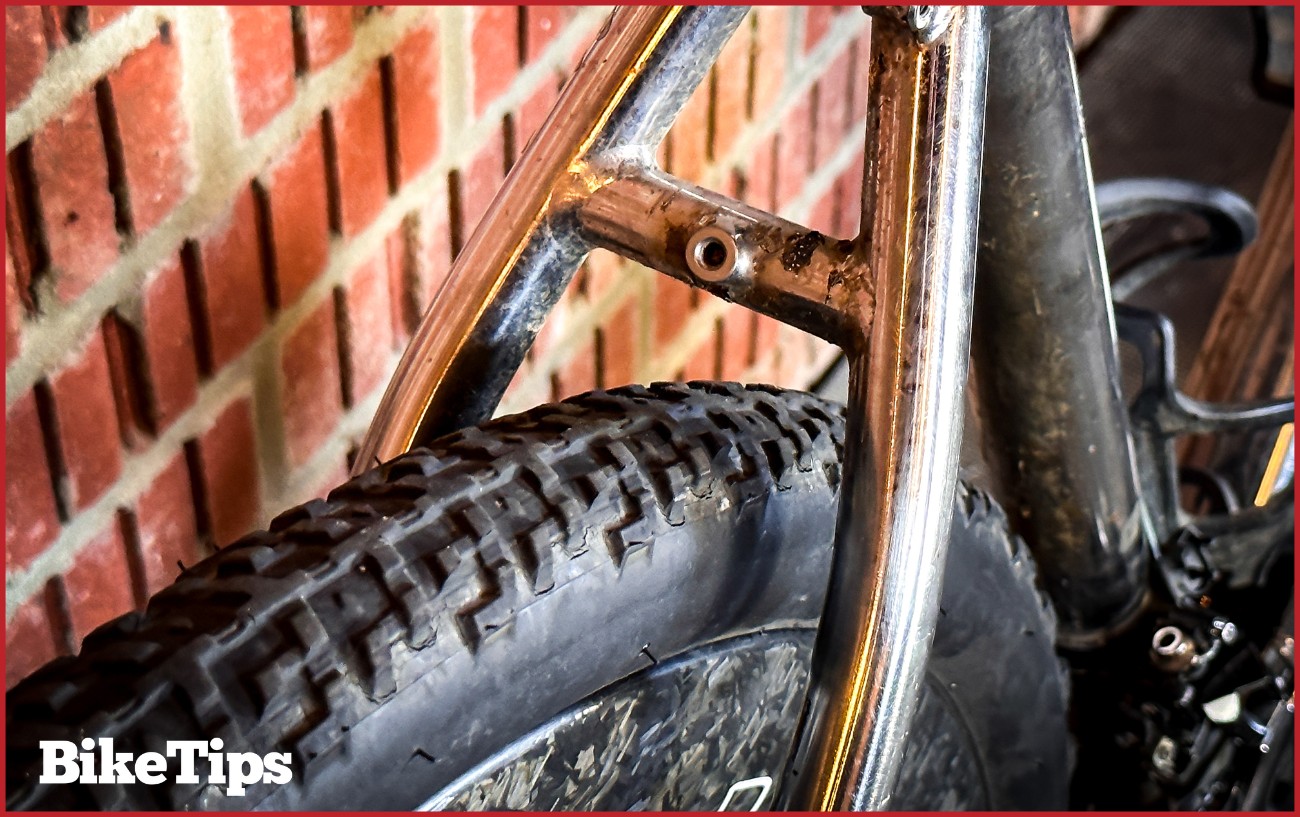 A gravel bike wheel and tire.