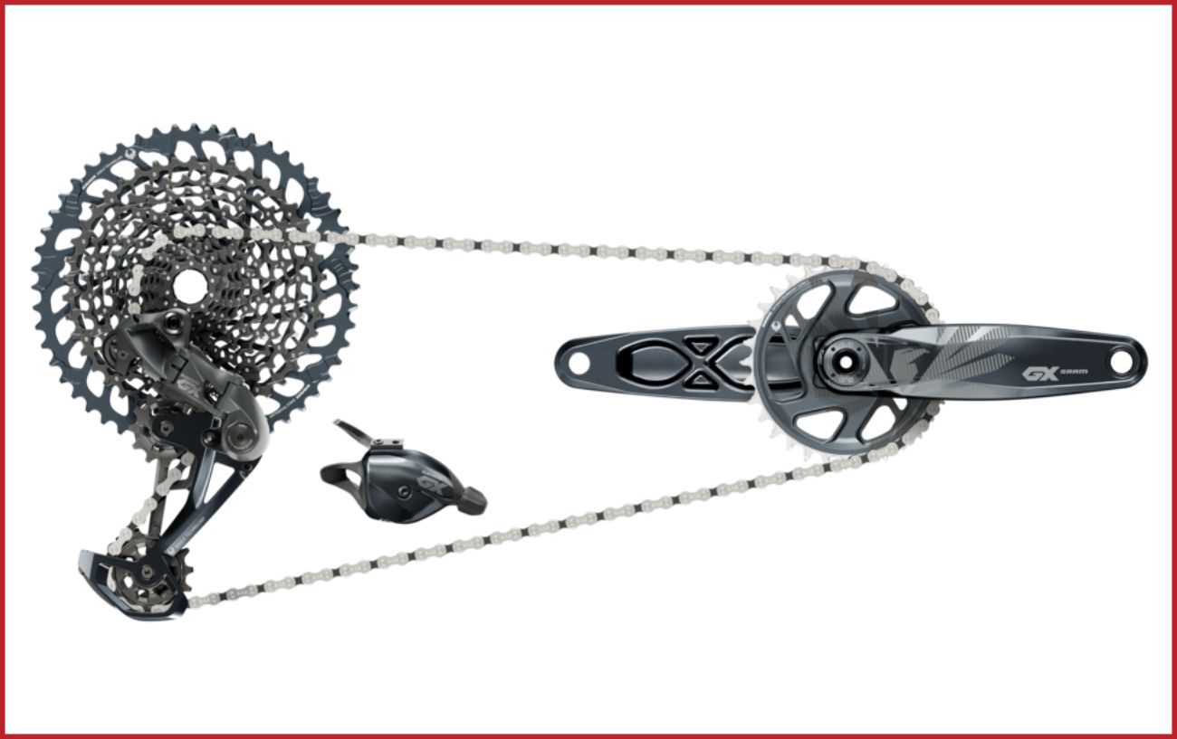 A SRAM GX mountain bike groupset on a white background.