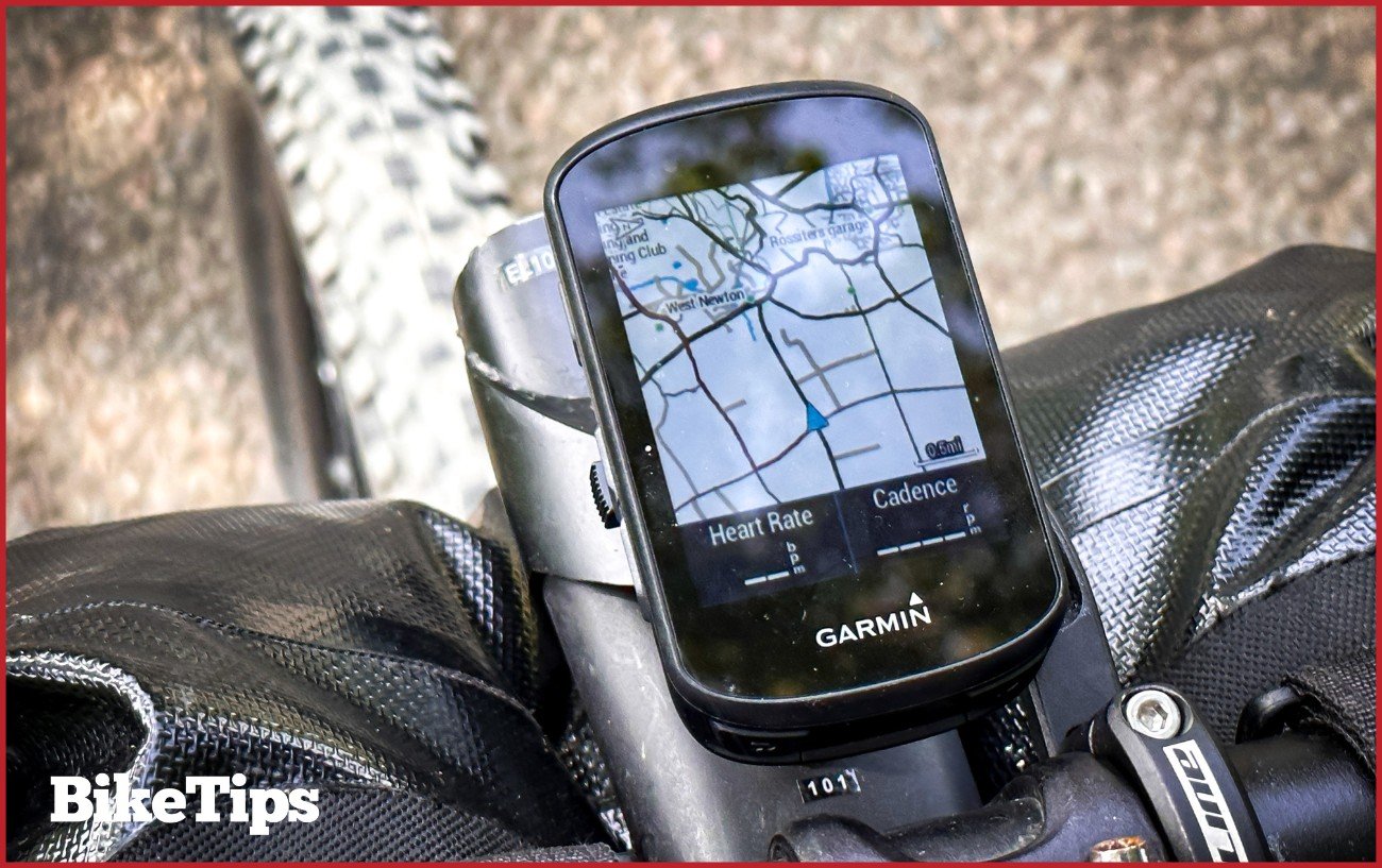 A Garmin GPS unit on a bikepacking bike.