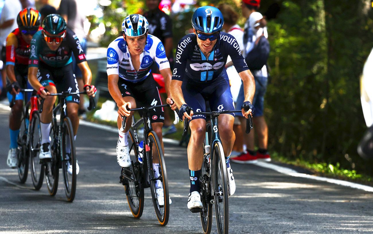Remco Evenepoel attacks on Stage 15 of the 2023 Vuelta a Espana.