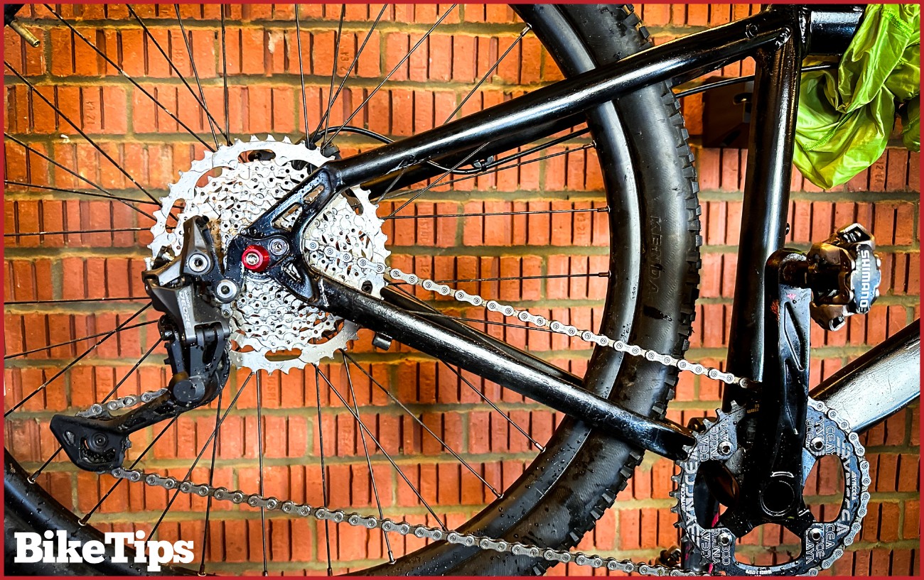 A mountain bike drivetrain.