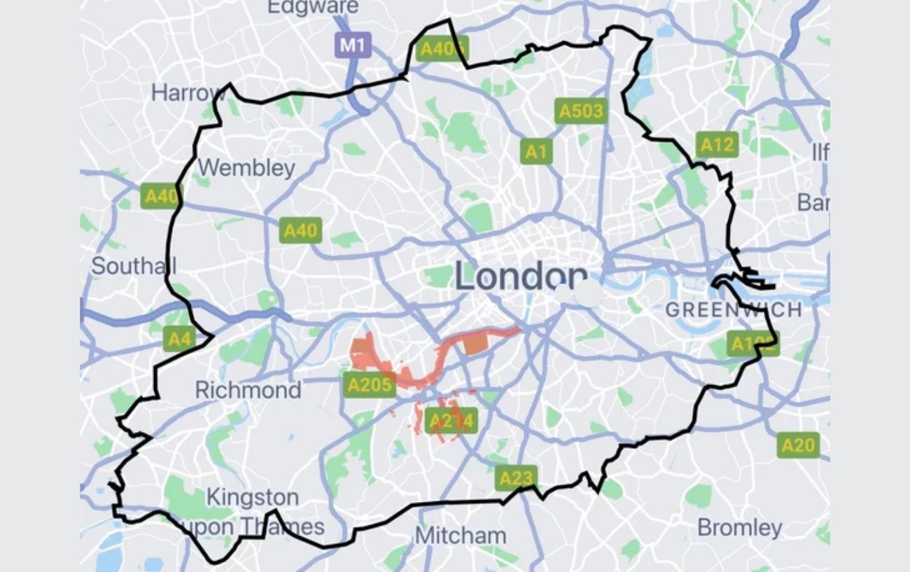 Screenshot showing the operating zone for Lime eBikes in London.