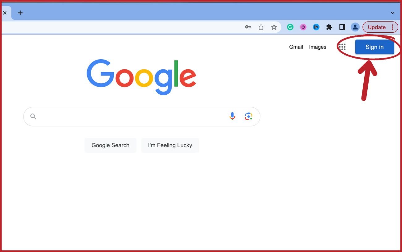 Annotated screenshot showing how to sign into a Google account.
