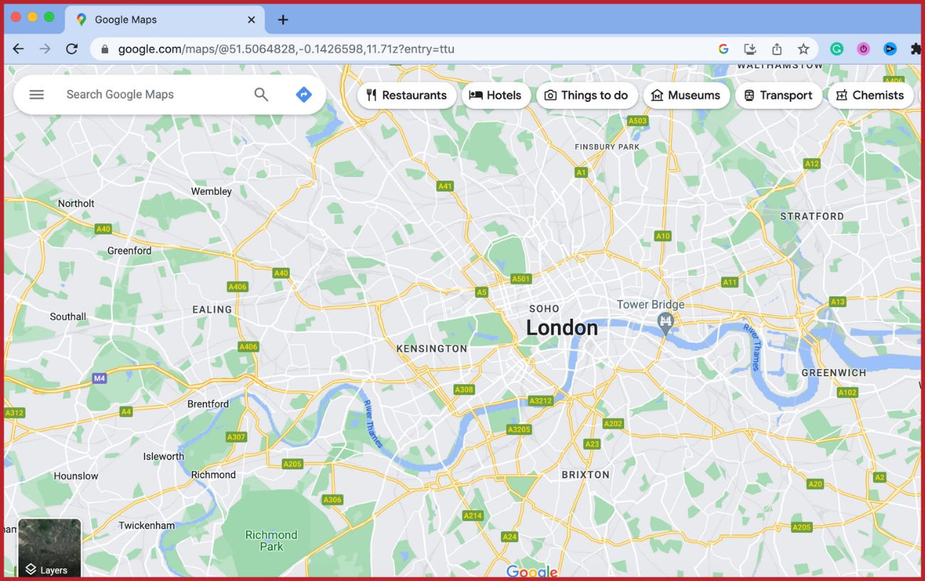 Annotated screenshot showing Google Maps in a desktop browser.