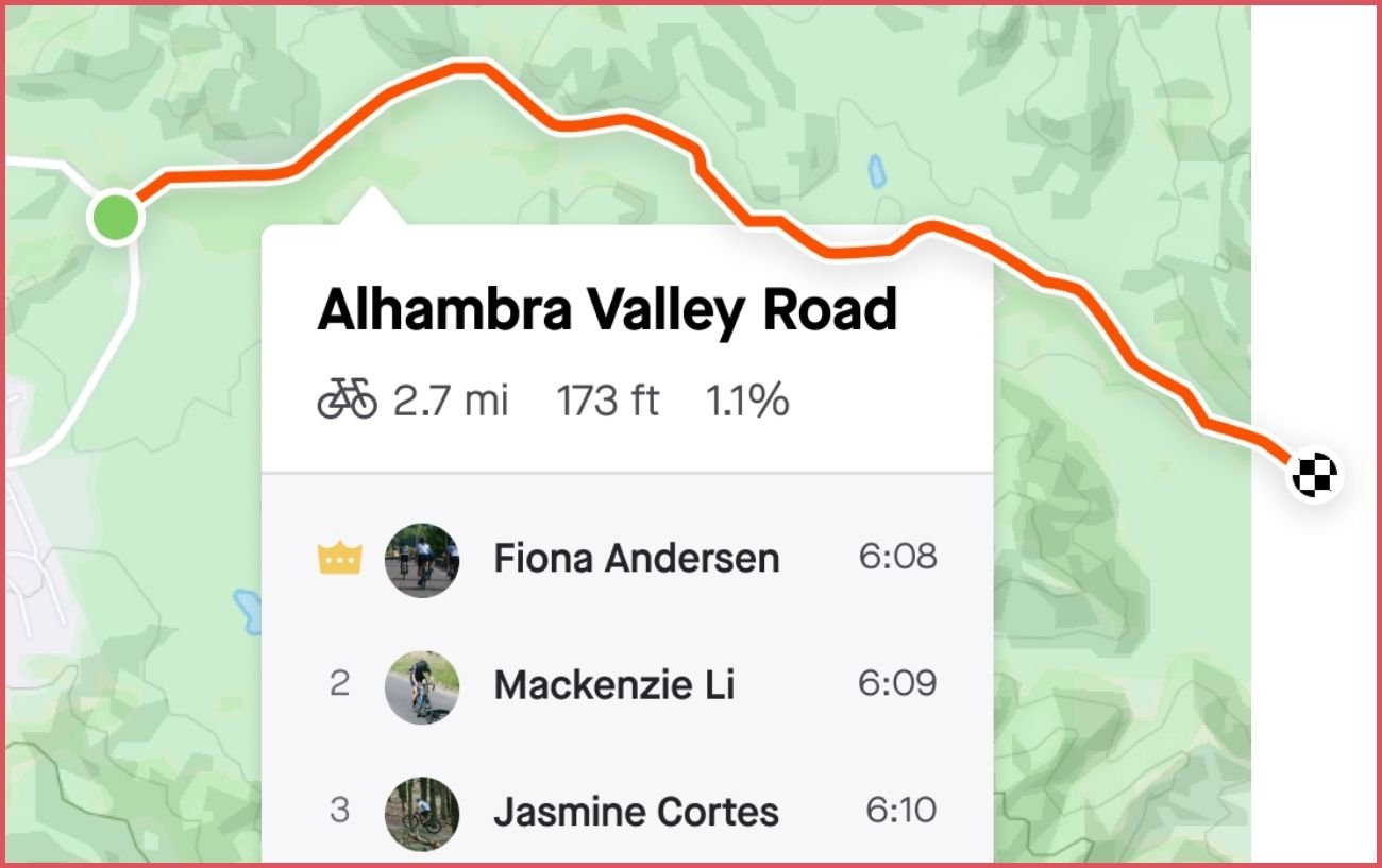 A strava segment is recording, showing the queen of the mountain time.