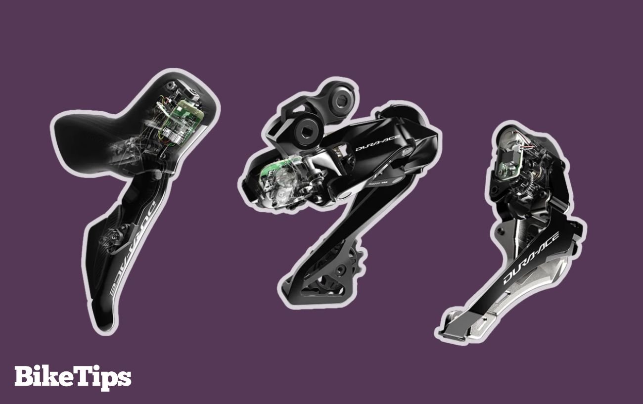 Graphic showing Shimano's Di2 electronic shifting system.
