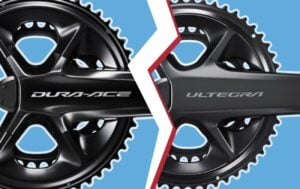 Graphic showing Dura-Ace vs Ultegra cranksets side-by-side.