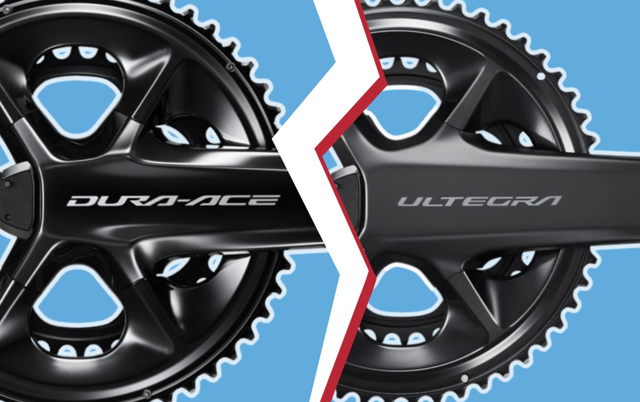Graphic showing Dura-Ace vs Ultegra cranksets side-by-side.