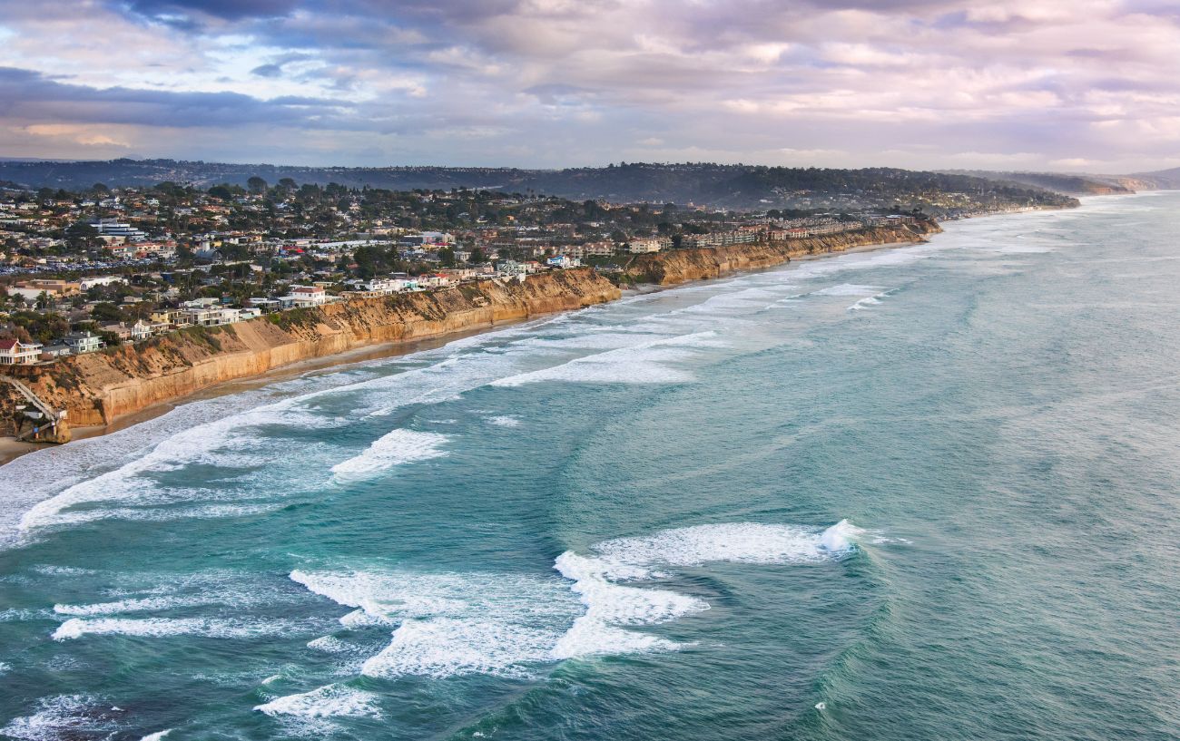 Aerial photo of the coastline of San Diego.