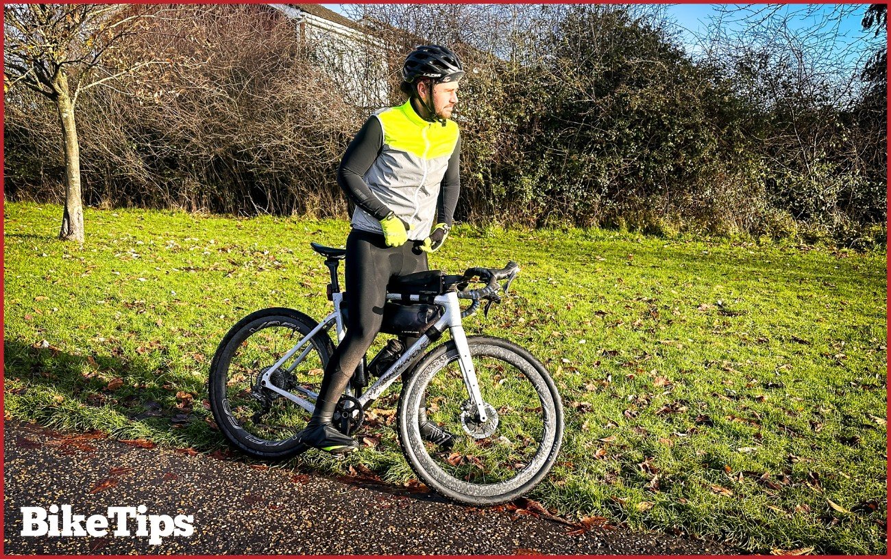 A photo of me during a winter cycling training ride.
