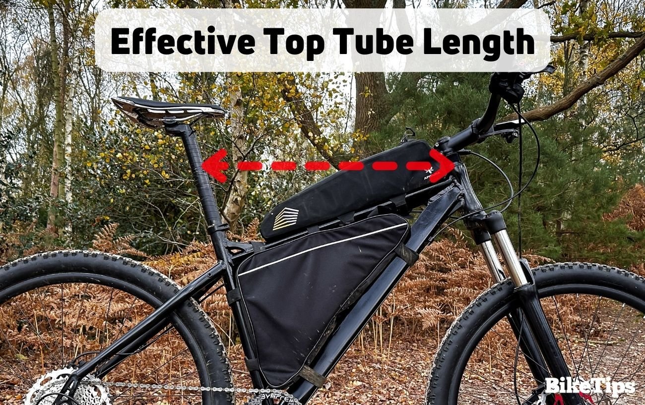 Diagram demonstrating effective top tube length on a mountain bike.