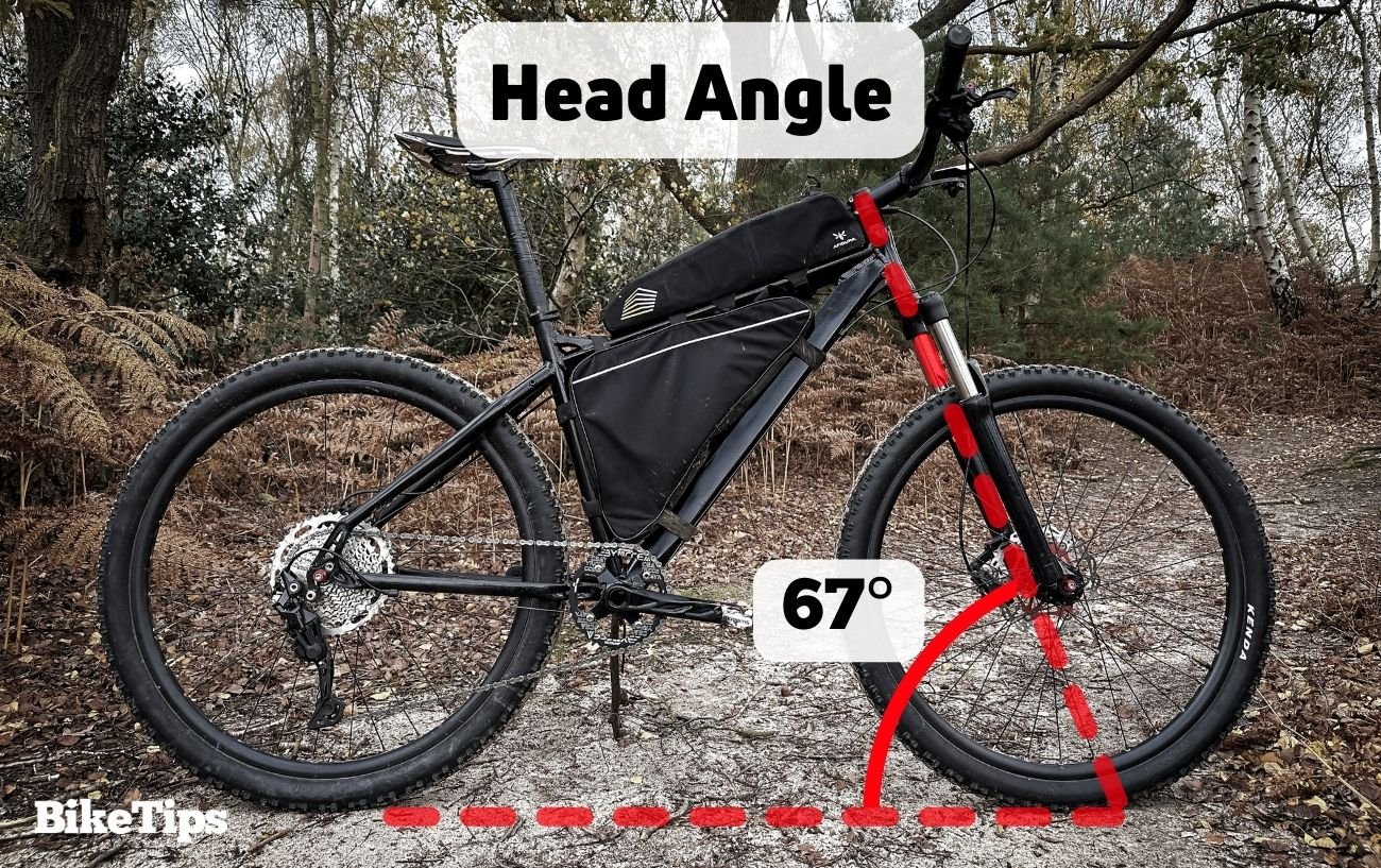 Diagram demonstrating head angle on a mountain bike.