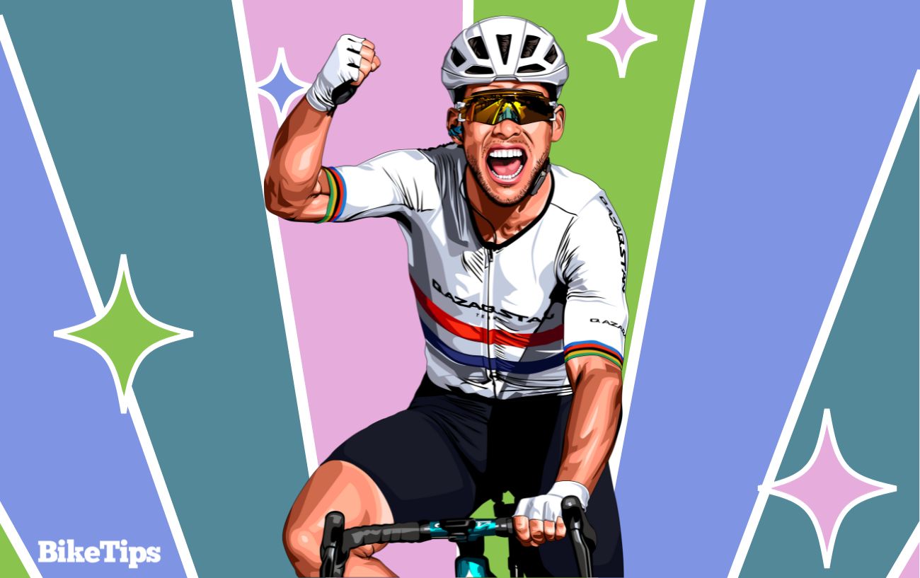 Cartoon of Mark Cavendish celebrating a victory.