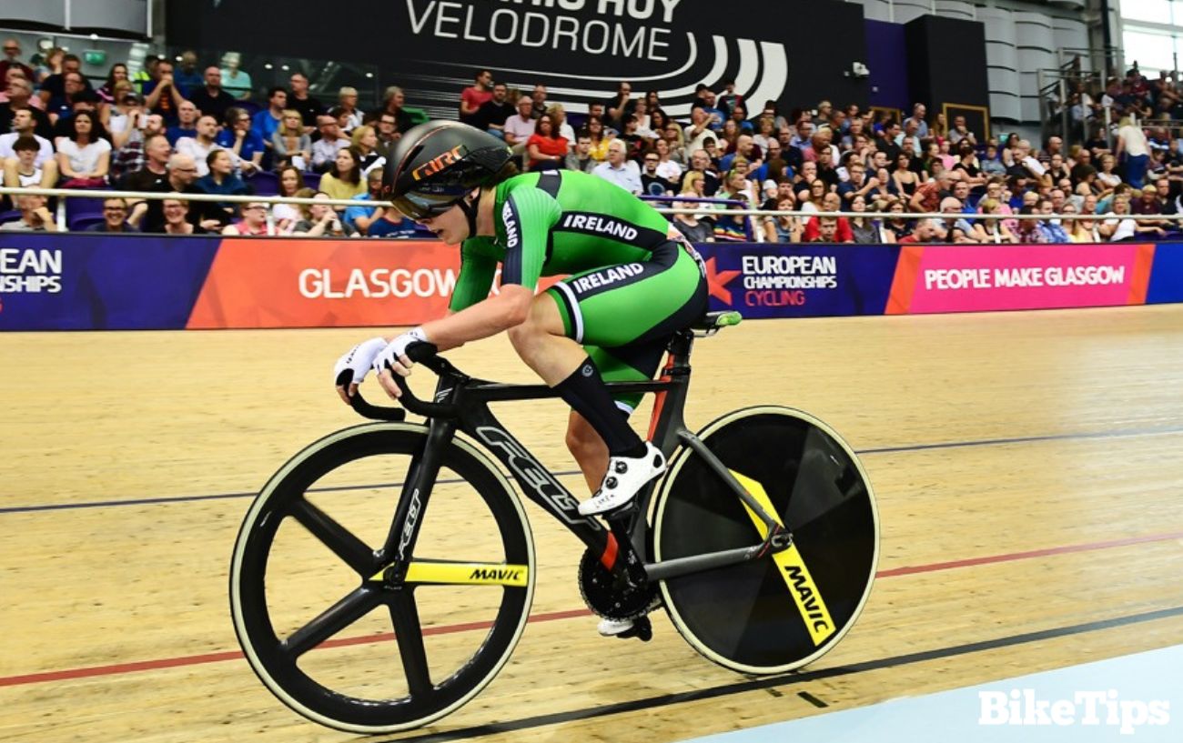 My track bike at the European Championships with no brakes or gear shifters.