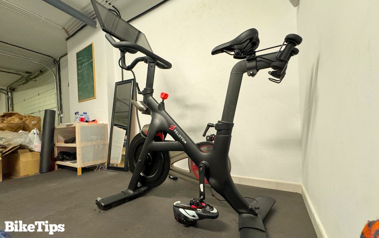 My Peloton Bike in my garage, ready for a demo of how to move a Peloton Bike.