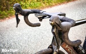 Close-up of my road bike, ready to demonstrate how to adjust handlebar height.