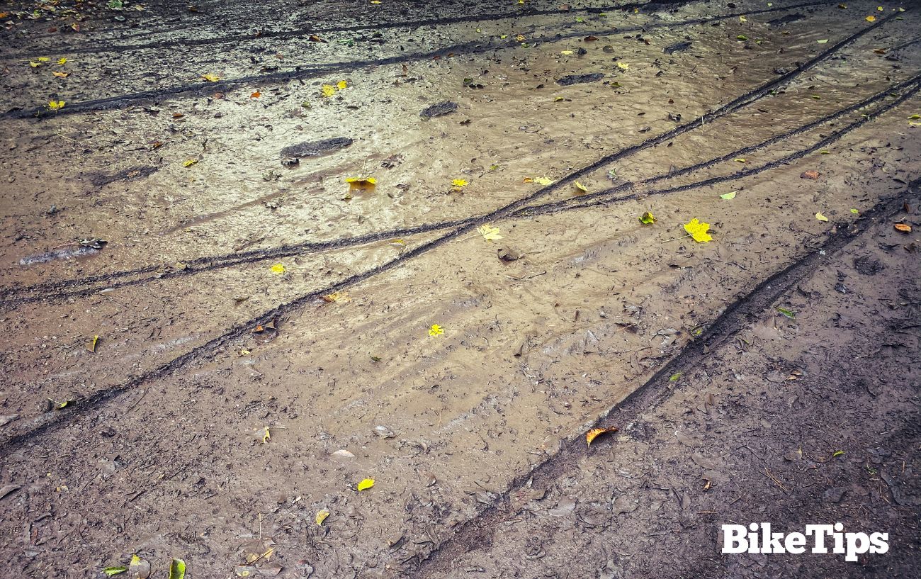 Ruts and different shades in mud can tell you information about how its characteristics when you cycles through it.