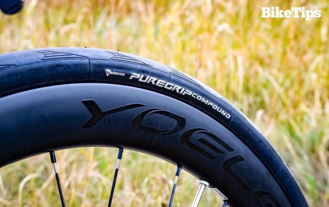 A bike tyre with deep rims.