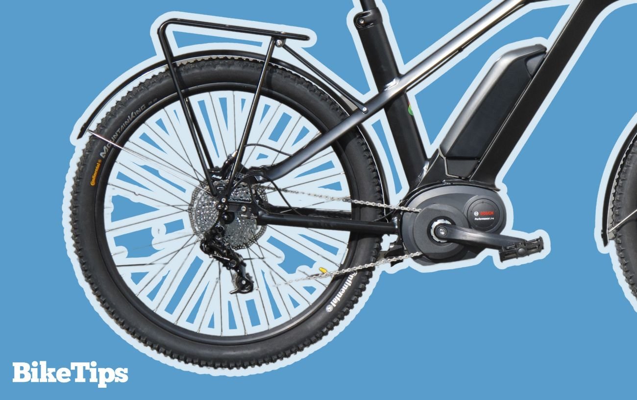Graphic showing how an electric bike works on a blue background.