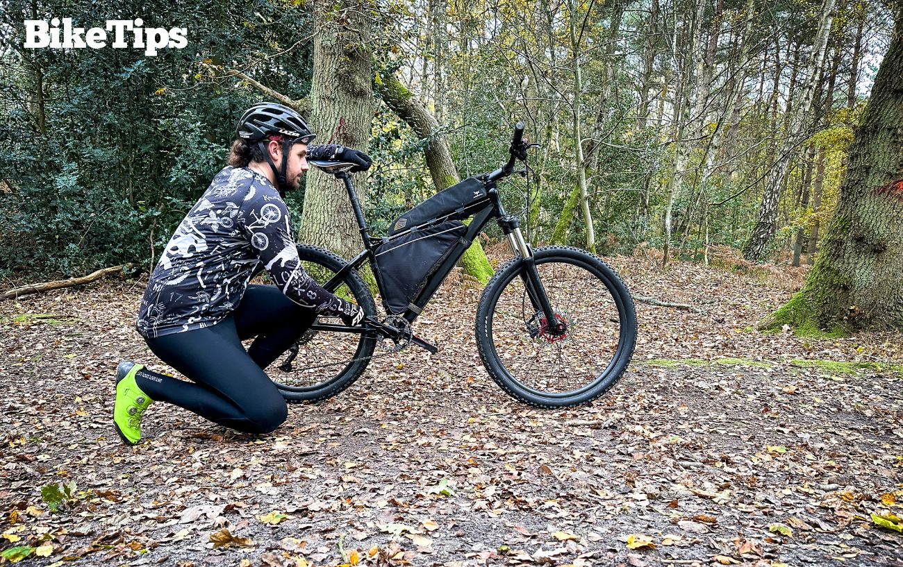 Making adjustments to my mountain bike.