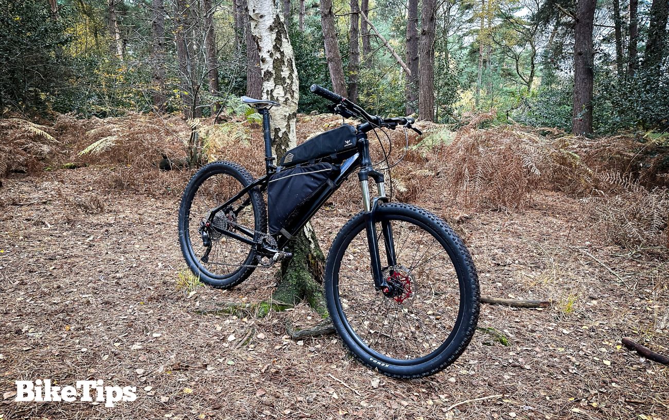 My hardtail mountain bike leaning against a tree.