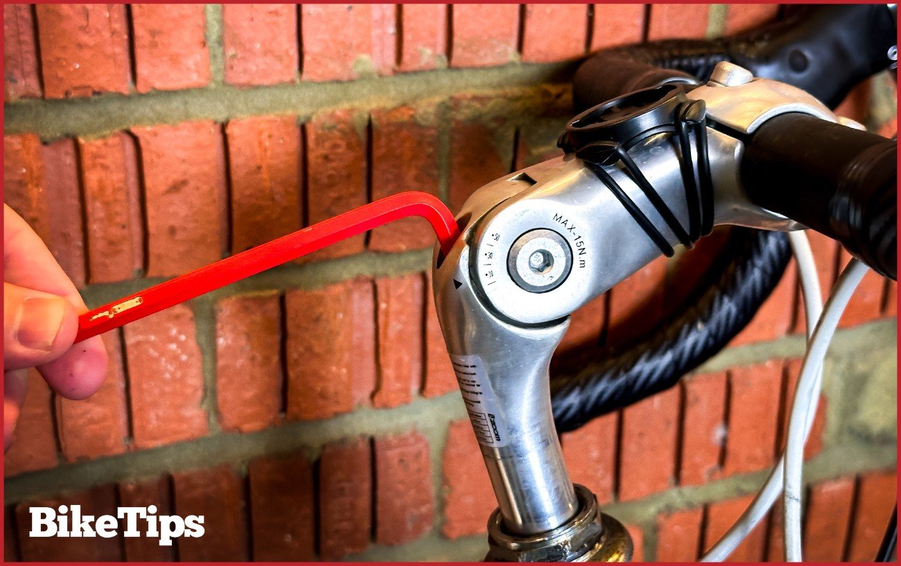Tightening up the stem bolt on a classic road bike.