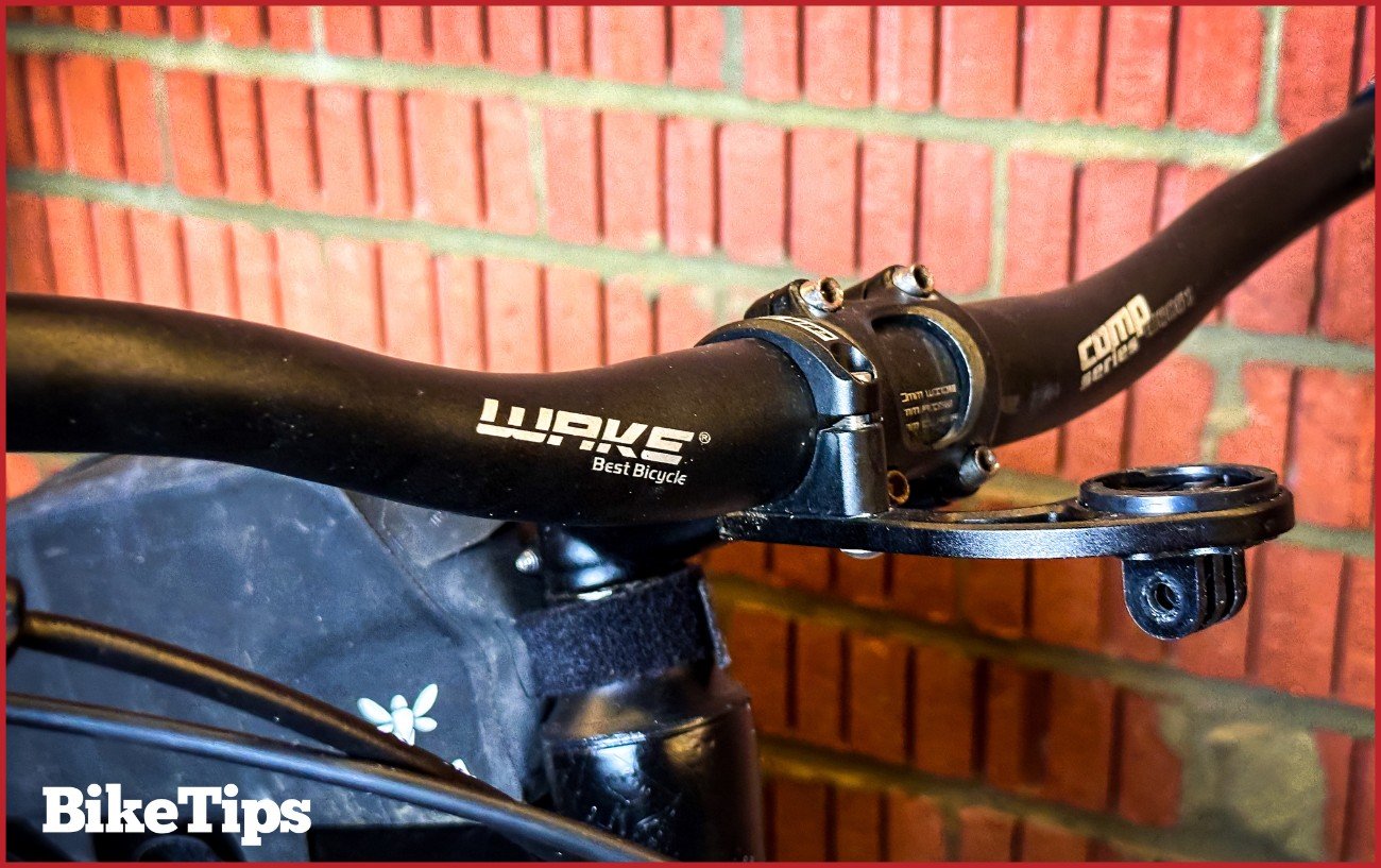 A mountain bike handlebar and stem.