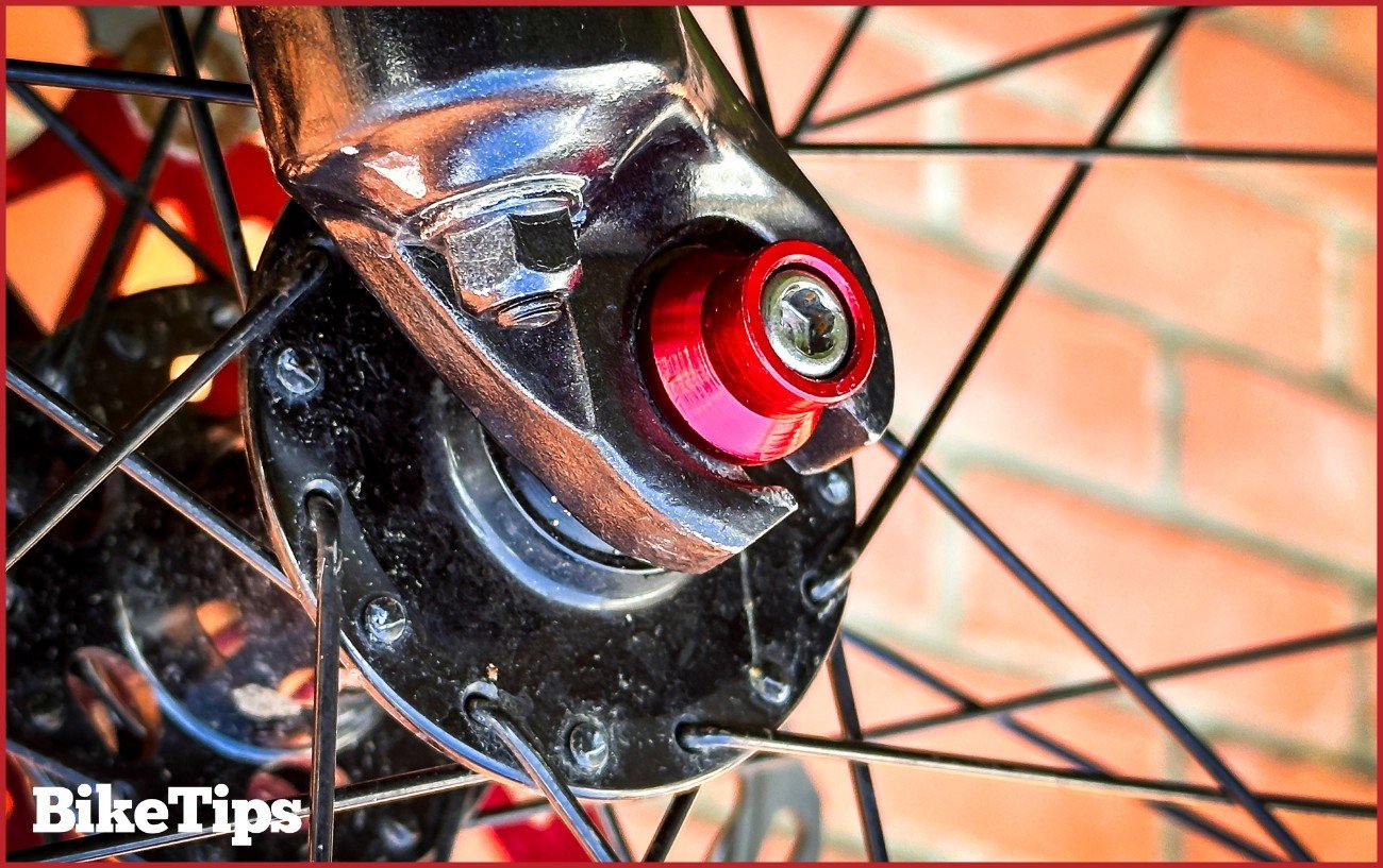 Bolt-on bike axle on a road bike.