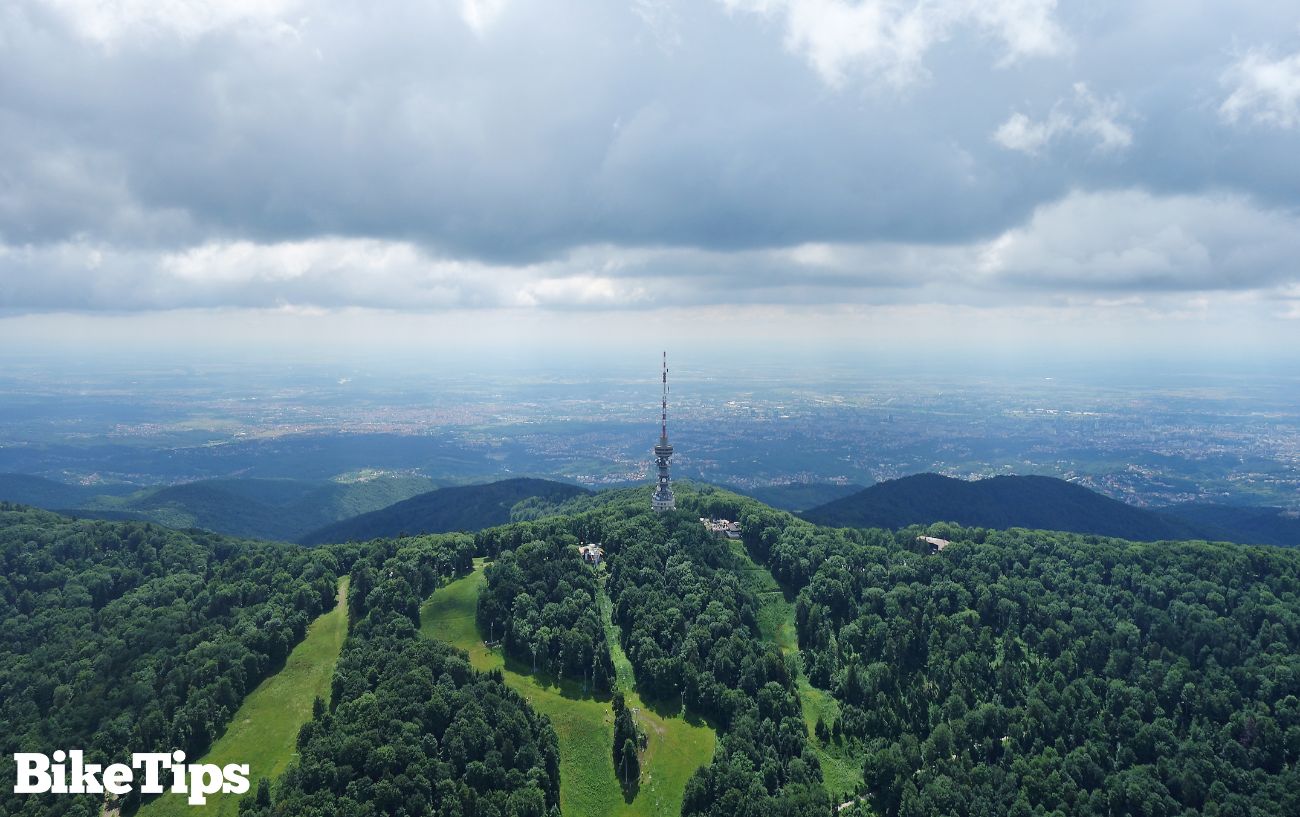 Sljeme, photographed from the air with Zagreb in the background.