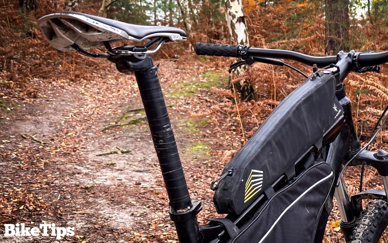 Mountain bike seatpost with setback.