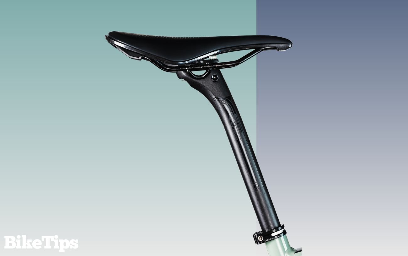David Lavery 3 Bicycle seatpost on a green and blue background.