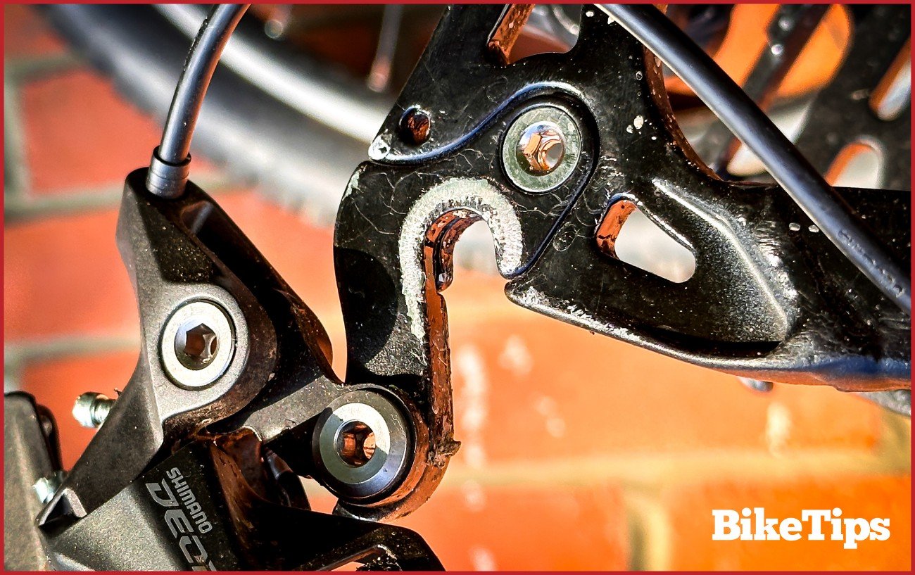 Vertical bike dropout and derailleur hanger on my mountain bike.